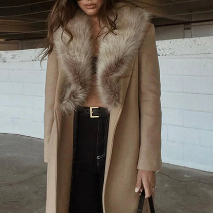 Elegant Fur Lapel Wool Maxi Coat for Women