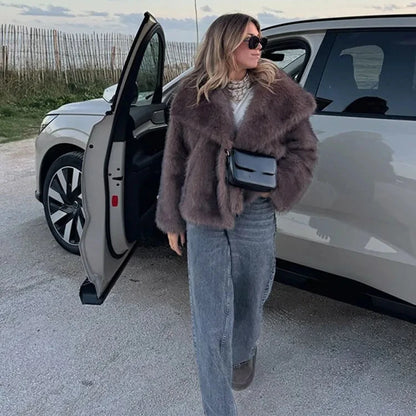 Brown Faux Fur Coat - Elegant Women’s Faux Fur Jacket for Winter Fashion and Warmth