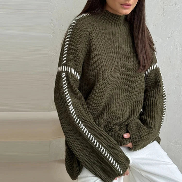 Contrast Knit Pullover – Modern Color-Block Sweater for Women, Comfortable and Stylish
