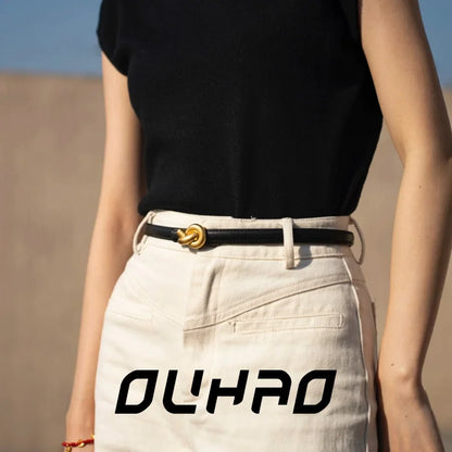 Genuine Leather Fashion Belt - High-Quality Metal Knot Buckle Waistband for Dress and Jeans