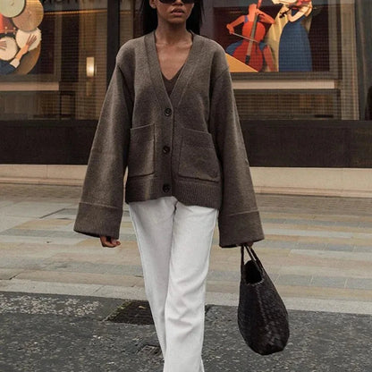 Classic V-Neck Knitted Cardigan – Lightweight Knitwear for Women, Perfect for Layering