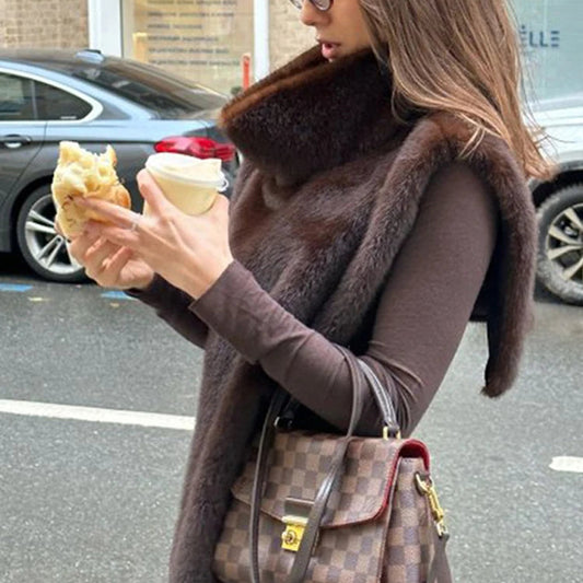Faux Fur Shawl Crop Coat for Women