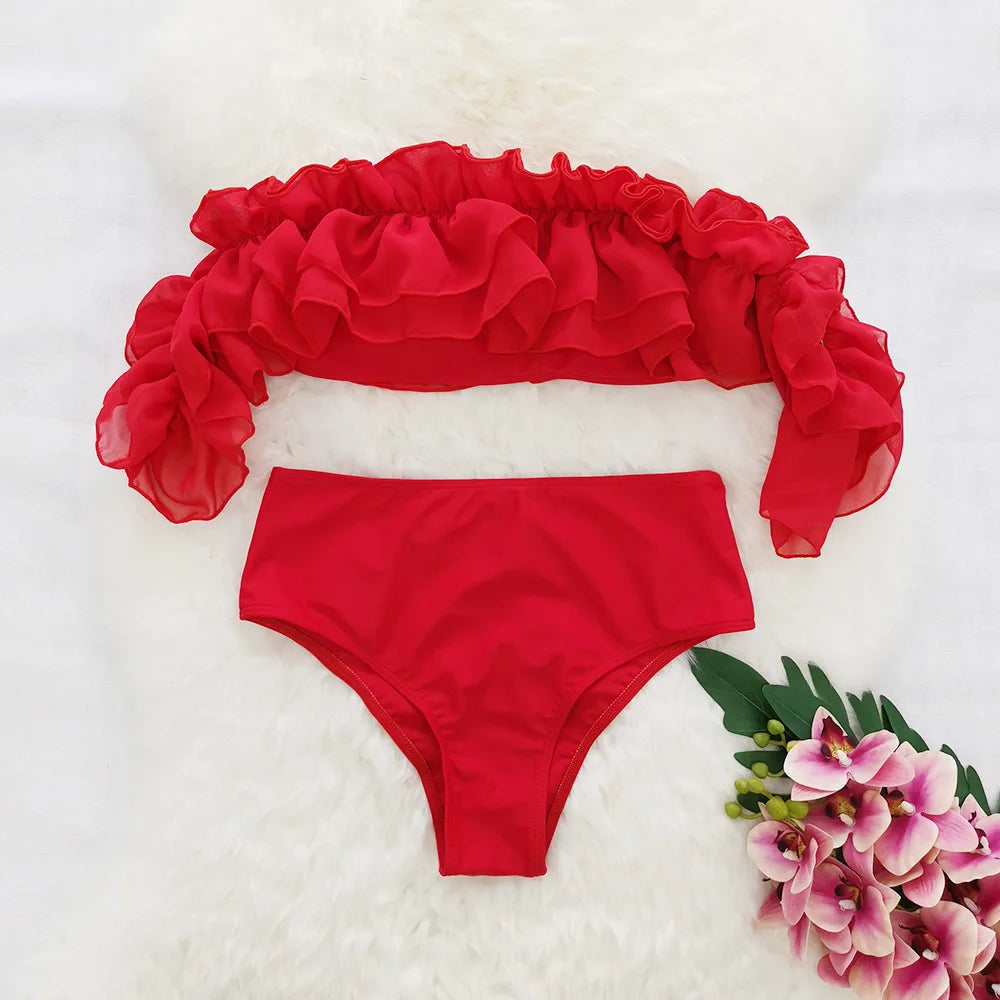 Ruffle Bandeau Bikini Set - Stylish Two-Piece Swimwear for Women’s Summer Beach Fashion