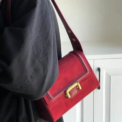 Miyagawa 2023 Niche Underarm Small Square Bag - Retro Suede Women’s Handbag with Versatile Design for Any Occasion