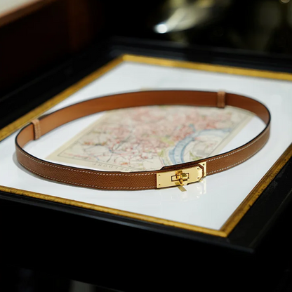 Women's Adjustable Leather Belt - Genuine Leather Waist Belt with Classic Buckle