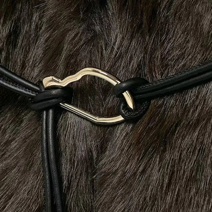 Luxury Faux Fur Coat - Vintage Lapel Belted Thicken Outerwear for Women, Autumn Winter Fashion 2024