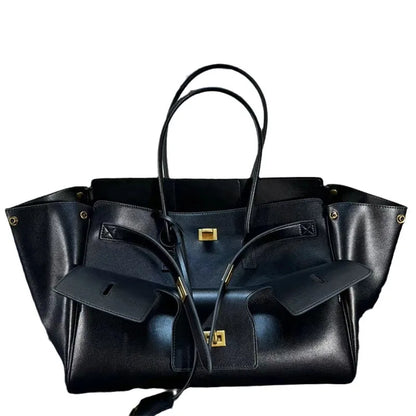 Elegant Leather Lock Tote Bag – Secure and Stylish Women’s Handbag
