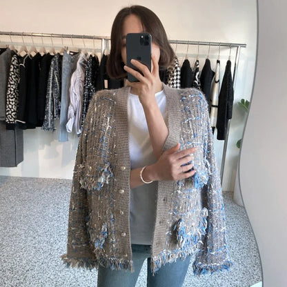 Vintage V-Neck Fringe Cardigan