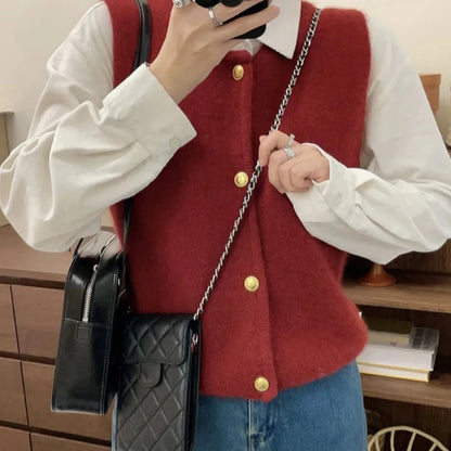 Gold Button Sweater Vest – Elegant Knit Vest for Women