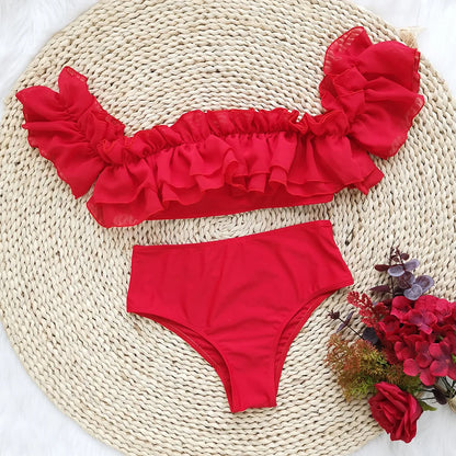 Ruffle Bandeau Bikini Set - Stylish Two-Piece Swimwear for Women’s Summer Beach Fashion