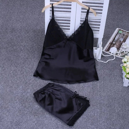 Elegant Women’s Satin Pajama Set with Lace Trim – Luxury Sleepwear for Comfort and Style