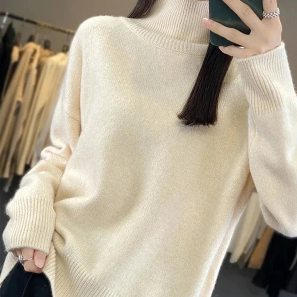Women's Cashmere High Neck Sweater - Soft, Warm, and Elegant Knit Pullover