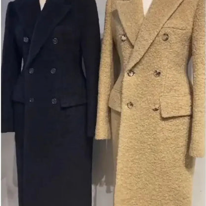 Elegant Quilted Tweed Coat - Light Luxury Women’s Light-Tan Suit Collar Long Autumn Outerwear 2023