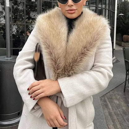 Elegant Fur Lapel Wool Maxi Coat for Women