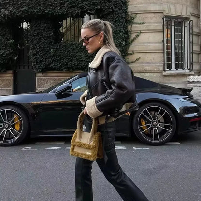 Womens Faux Sheepskin Bomber