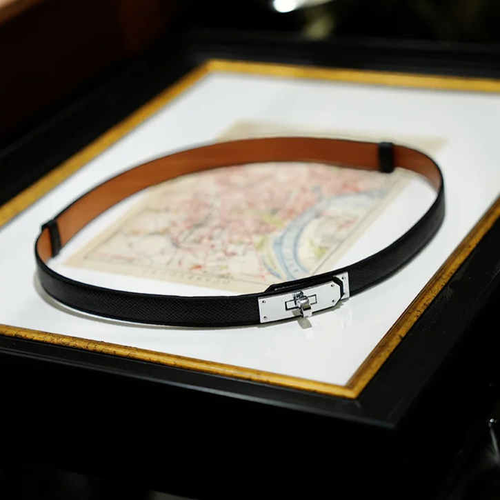 Women's Adjustable Leather Belt - Genuine Leather Waist Belt with Classic Buckle