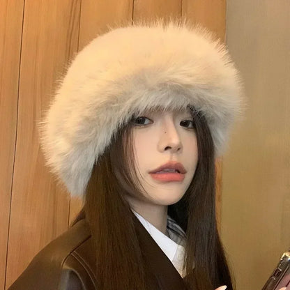 Women's Winter Fur Cap - Plush Fluffy Bomber Style Hat for Skiing and Ear Protection