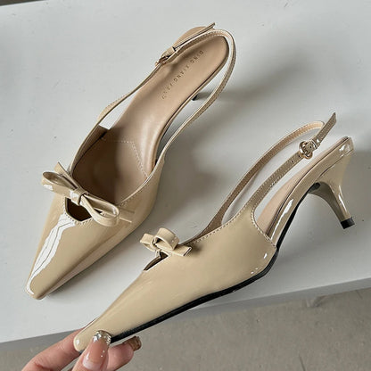 Women's Butterfly Knot Slingback Heels - Elegant Pointed Toe Dress Shoes