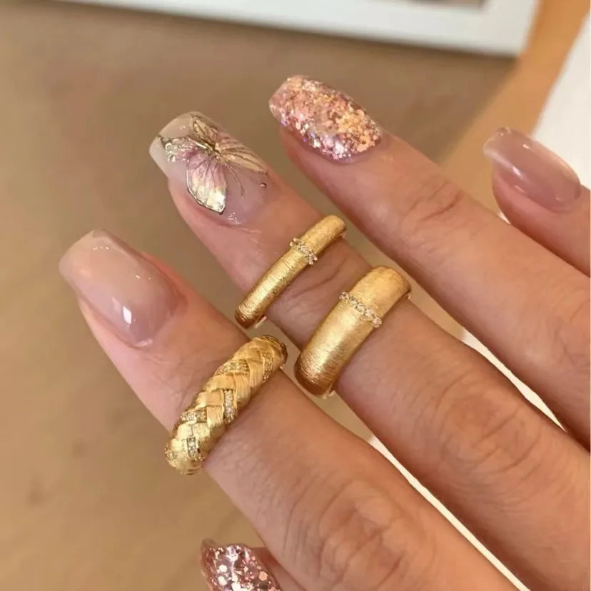 Gold Matte Zircon Ring – Elegant Women's Statement Ring