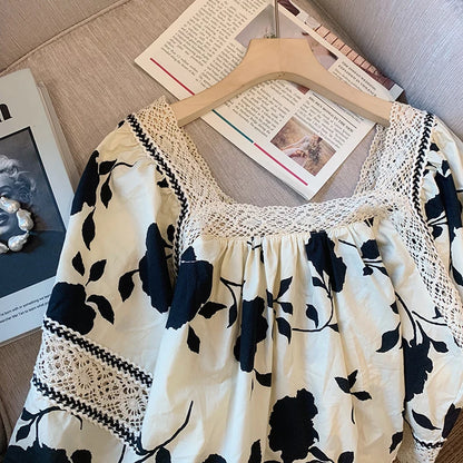 Elegant Women's Floral Lace Blouse with Sheer Detailing and Lightweight Fabric