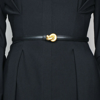Genuine Leather Fashion Belt - High-Quality Metal Knot Buckle Waistband for Dress and Jeans