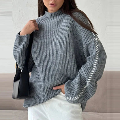 Contrast Knit Pullover – Modern Color-Block Sweater for Women, Comfortable and Stylish