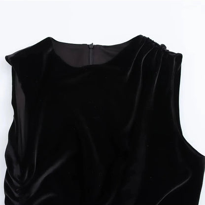 Velvet Ruched Midi Dress - Bodycon Sleeveless Long Dress for Autumn Parties and Special Occasions