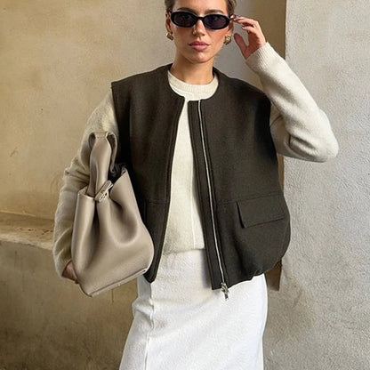 Cropped Zipper Waistcoat – Stylish Women’s Zippered Vest for Casual and Trendy Outfits