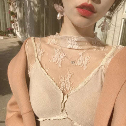 Sheer Lace Crop Top for Women