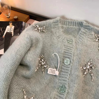 Diamond-Inlaid Elephant Knitted Jacket – Luxury Designer Sweater with Sparkling Elephant Design