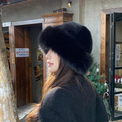 Women's Winter Fur Cap - Plush Fluffy Bomber Style Hat for Skiing and Ear Protection