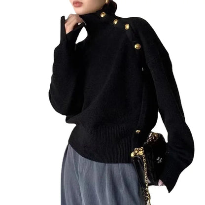 White Polo Turtle Neck Sweater - Women's High-End Wool Knitted Top for Autumn/Winter Comfort