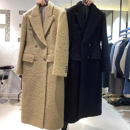 Elegant Quilted Tweed Coat - Light Luxury Women’s Light-Tan Suit Collar Long Autumn Outerwear 2023