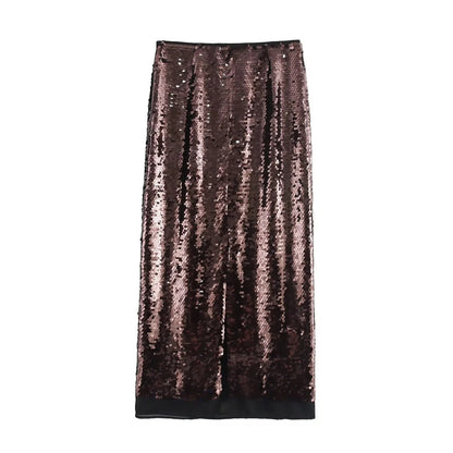 Sequined High-Waist Midi Skirt for Women