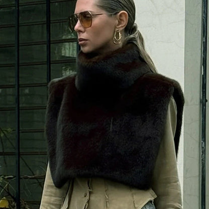 Faux Fur Shawl Crop Coat for Women