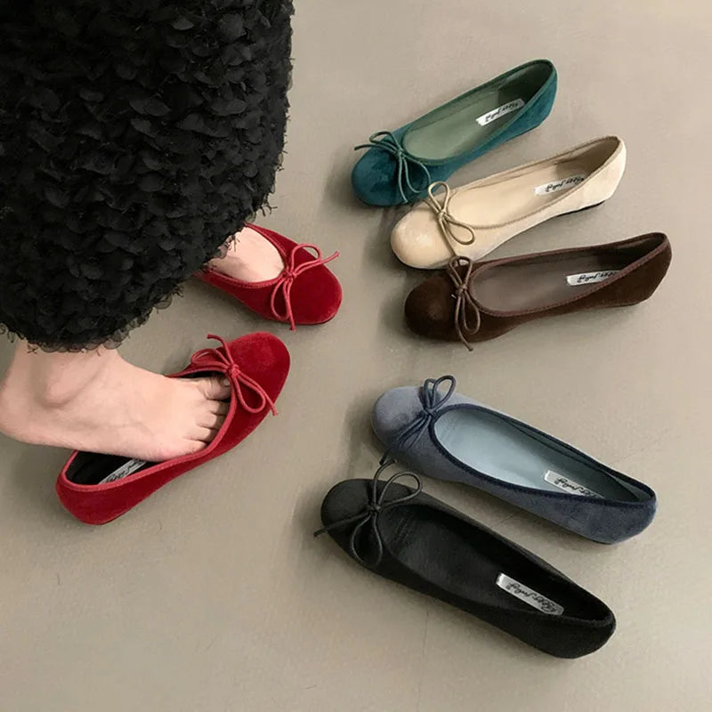 Red Bow Flat Shoes with Bow Detail