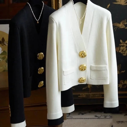 Big Button Knit Cardigan - Chunky Knit Women’s Sweater for Casual Fall Layering