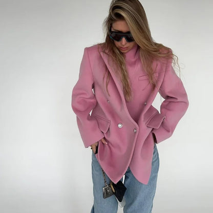 Elegant Pink Woolen Coat for Women