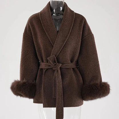 Wine Red Belted Wool Coat