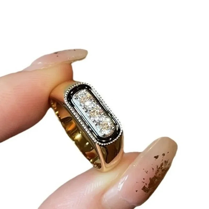 Retro Black Enamel Crystal Ring - Silver 925 Layered Style Ring with Inlaid Crystals for Women