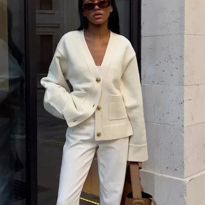 Classic V-Neck Knitted Cardigan – Lightweight Knitwear for Women, Perfect for Layering