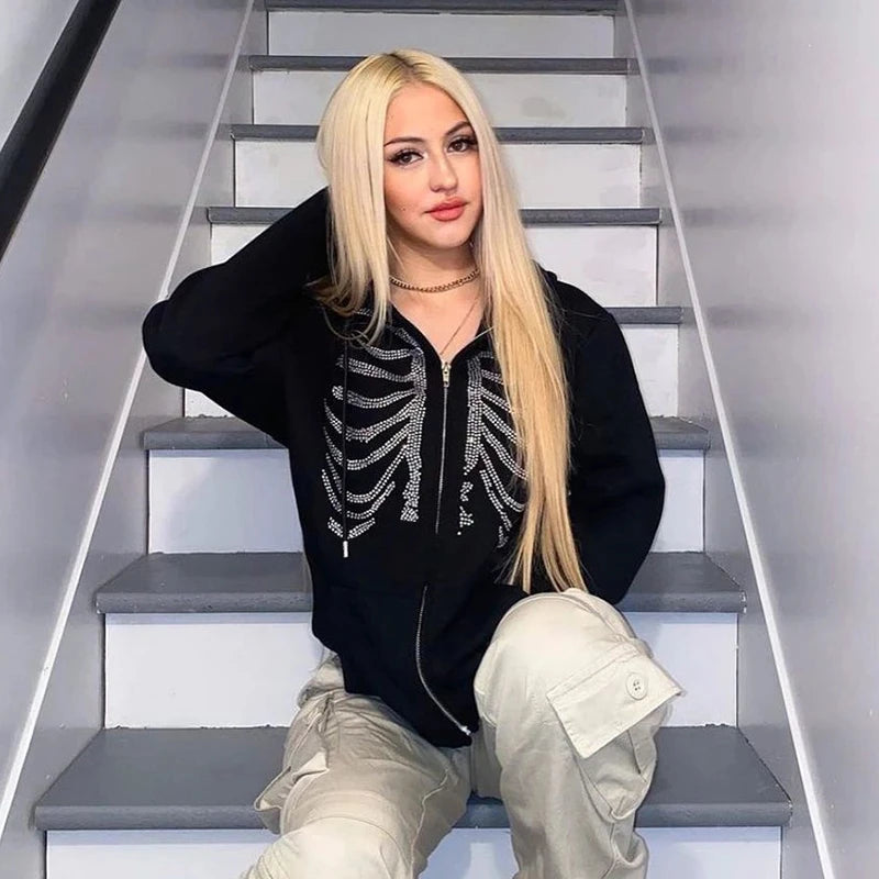 Women's Rhinestone Skeleton Hoodie