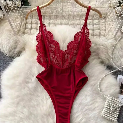 Elegant Women’s Lace Sheer Bodysuit – Sexy Slim Fit Lingerie for Women