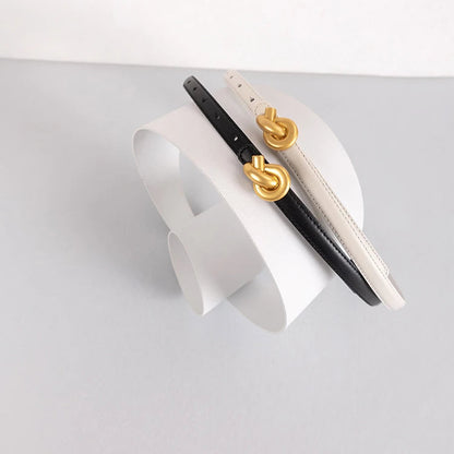 Genuine Leather Fashion Belt - High-Quality Metal Knot Buckle Waistband for Dress and Jeans