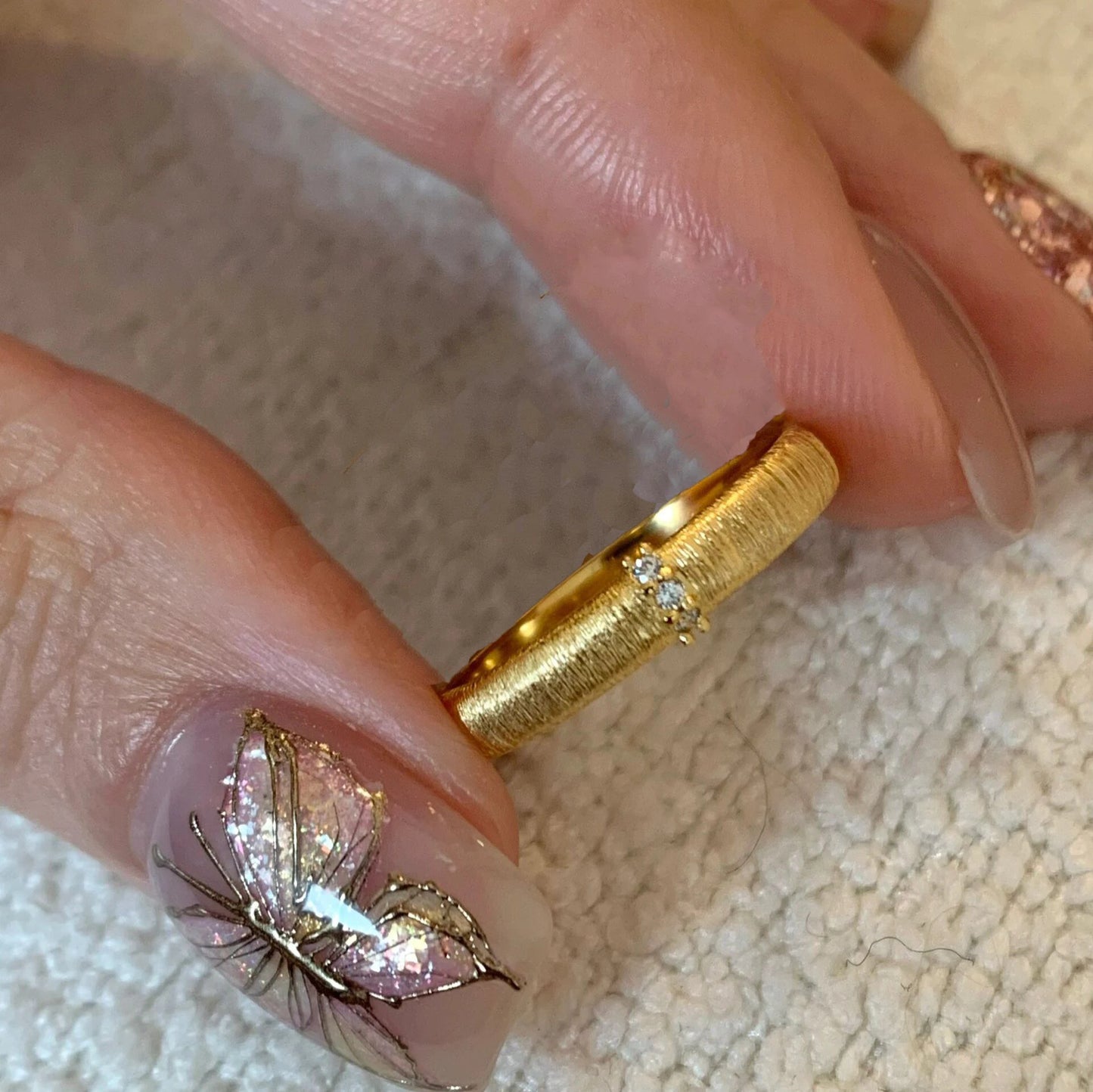 Gold Matte Zircon Ring – Elegant Women's Statement Ring