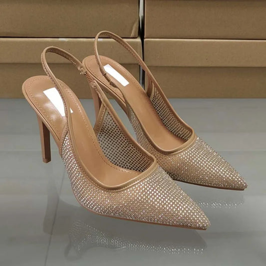 Diamond Slingback Heeled Sandals – Elegant Sparkling High Heels for Special Occasions
