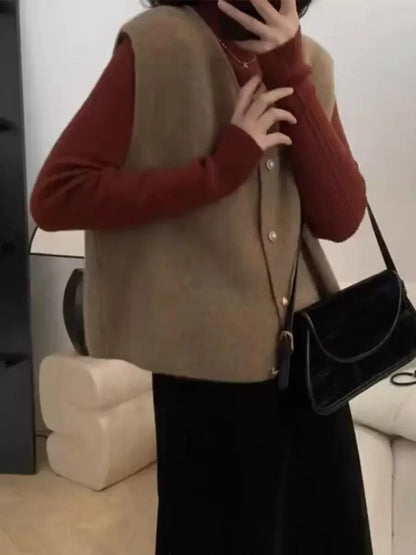 Gold Button Sweater Vest – Elegant Knit Vest for Women