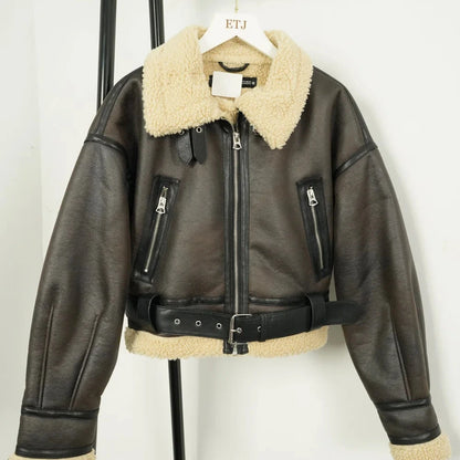 Womens Faux Sheepskin Bomber