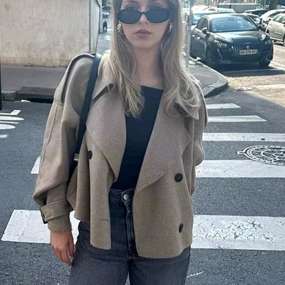 Solid Wool Cropped Coat for Women