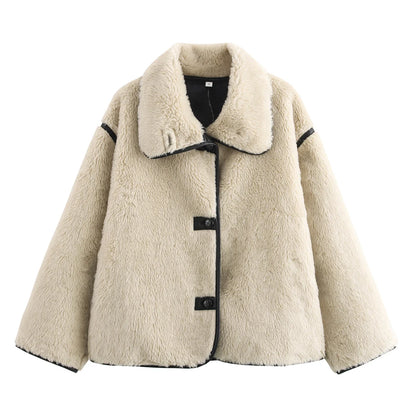 Chic Fur Turndown Jacket – Luxurious Faux Fur Coat for Women